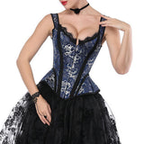 Maxbell Women's Lace up Corset Shoulder Strap Bustier Top Overbust Shaper L Blue