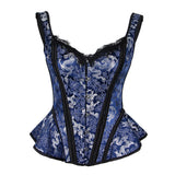 Maxbell Women's Lace up Corset Shoulder Strap Bustier Top Overbust Shaper L Blue