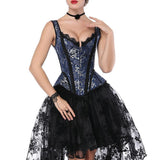 Maxbell Women's Lace up Corset Shoulder Strap Bustier Top Overbust Shaper L Blue