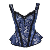 Maxbell Women's Lace up Corset Shoulder Strap Bustier Top Overbust Shaper L Blue