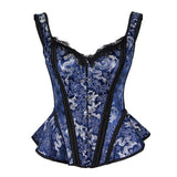 Maxbell Women's Lace up Corset Shoulder Strap Bustier Top Overbust Shaper L Blue