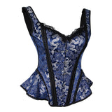 Maxbell Women's Lace up Corset Shoulder Strap Bustier Top Overbust Shaper L Blue