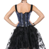 Maxbell Women's Lace up Corset Shoulder Strap Bustier Top Overbust Shaper L Blue