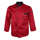 Maxbell Unisex Chef Jackets Waiter Suit Coat Long Sleeves Chef Uniforms M Red