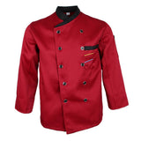Maxbell Unisex Chef Jackets Waiter Suit Coat Long Sleeves Chef Uniforms L Red