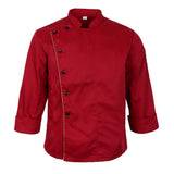 Unisex Chef Jacket Coat Long Sleeves Oblique Led Package Margin M Red