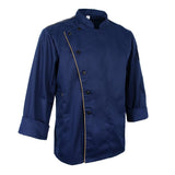 Maxbell Unisex Chef Jacket Coat Long Sleeves Oblique Led Package Margin L Blue