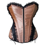 Maxbell Lady Floral Trim Lace up Boned Overbust Corset Waist Cincher Bustier L Gold