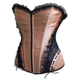 Maxbell Lady Floral Trim Lace up Boned Overbust Corset Waist Cincher Bustier L Gold