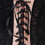 Maxbell Lady Floral Trim Lace up Boned Overbust Corset Waist Cincher Bustier L Gold