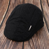 Men Cotton Flat Cap Ivy Gatsby Newsboy Hat Irish Cabbie Driving Hat Black