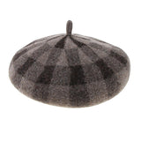 Vintage Plaid Beret Hat Wool Felt Beanie Cap Autumn Women Artist Hat Camel