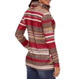 Women Cowl Neck Striped Hoodie Long Sleeve Pullover Top with Pocket S Red