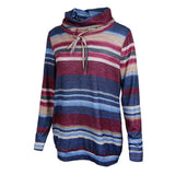Maxbell Women Cowl Neck Striped Hoodie Long Sleeve Pullover Top with Pocket L Blue