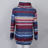 Maxbell Women Cowl Neck Striped Hoodie Long Sleeve Pullover Top with Pocket L Blue
