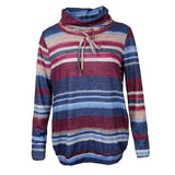 Maxbell Women Cowl Neck Striped Hoodie Long Sleeve Pullover Top with Pocket L Blue