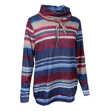 Maxbell Women Cowl Neck Striped Hoodie Long Sleeve Pullover Top with Pocket L Blue