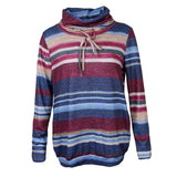 Women Cowl Neck Striped Hoodie Long Sleeve Pullover Top with Pocket XXL Blue