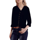 Solid Chiffon Turndown Collar Asymmetric Button Long Sleeve Blouse XL Black