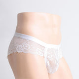 Maxbell Sexy Men sheer Lace See Through Panties Briefs Underwear Lingerie White