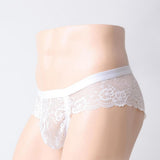 Maxbell Sexy Men sheer Lace See Through Panties Briefs Underwear Lingerie White