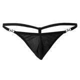 Maxbell Sexy Men's Solid Key Chain Buckles Pouch Thong Brief T-back Underwear Black
