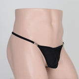 Maxbell Sexy Men's Solid Key Chain Buckles Pouch Thong Brief T-back Underwear Black
