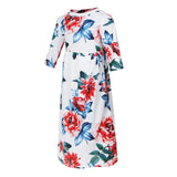 Maxbell Girls Boho Floral Maxi Dress Pleated Causal Long Dress with Pockets 120 White