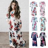 Maxbell Girls Boho Floral Maxi Dress Pleated Causal Long Dress with Pockets 120 White