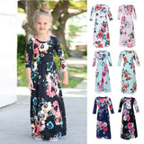 Maxbell Girls Boho Floral Maxi Dress Pleated Causal Long Dress with Pockets 120 White