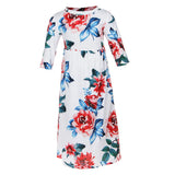 Maxbell Girls Boho Floral Maxi Dress Pleated Causal Long Dress with Pockets 120 White