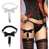 Maxbell Women's Bowknot PU Leather Adjustable Garter Belt Leg Sock Suspender Black