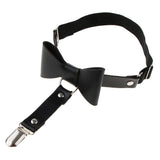 Maxbell Women's Bowknot PU Leather Adjustable Garter Belt Leg Sock Suspender Black