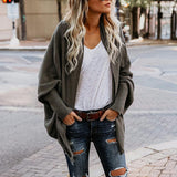 Maxbell Women Cardigan Loose Sweater Batwing Long Sleeve Knitted Outwear Dark green