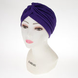 Women's Twisted Pleated Turban Hat Hijab Cap Head Wrap Chemo Indian Purple