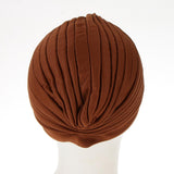 Women's Twisted Pleated Turban Hat Hijab Cap Head Wrap Chemo Indian Brown