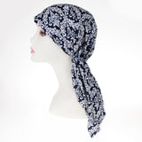Maxbell Pre Tied Head Scarf Muslin Turban Hijab Cap Chemo Beanie Wrap Bonnet White Blue