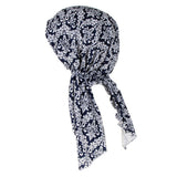 Maxbell Pre Tied Head Scarf Muslin Turban Hijab Cap Chemo Beanie Wrap Bonnet White Blue
