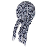Maxbell Pre Tied Head Scarf Muslin Turban Hijab Cap Chemo Beanie Wrap Bonnet White Blue