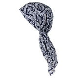 Maxbell Pre Tied Head Scarf Muslin Turban Hijab Cap Chemo Beanie Wrap Bonnet White Blue