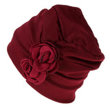 Floral Chemo Cancer Head Scarf Hat Cap Stretch Muslim Turban Beanie Burgundy