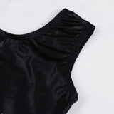 Maxbell Girls One Piece Gymnastics Leotard Costume Metallic Sleeveless Bodysuit 14 Black