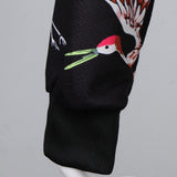 Maxbell Women Floral Printed Zip Up Short Bomber Jacket Coat Stand Collar XL Black Birds