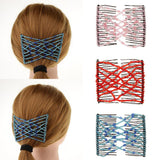 Women's Double Hair Comb Clips Magic Beads Stretchy Hair Styling Tools Blue