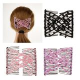 Maxbell Stretch Magic Comb Beaded Hairpin Bow Hair Head Comb Cuff Double Clip Purple