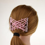 Maxbell Stretch Magic Comb Beaded Hairpin Bow Hair Head Comb Cuff Double Clip Pink