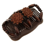 Maxbell Elastic Double Hair Comb with Wooden Bead Easy Hair Clip Hair Jewelry Coffee