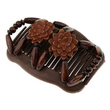 Maxbell Elastic Double Hair Comb with Wooden Bead Easy Hair Clip Hair Jewelry Coffee