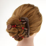 Maxbell Elastic Double Hair Comb with Wooden Bead Easy Hair Clip Hair Jewelry Red