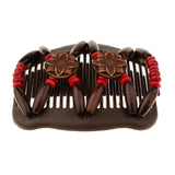 Maxbell Elastic Double Hair Comb with Wooden Bead Easy Hair Clip Hair Jewelry Red